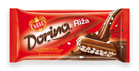 Dorina Riza, Milk Chocolate with Puffed Rice, 75g - Parthenon Foods