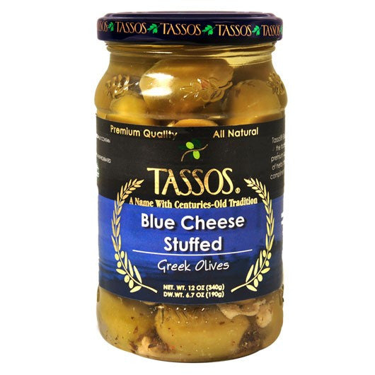 Greek Olives Stuffed with Blue Cheese (Tassos) 12 oz Parthenon Foods
