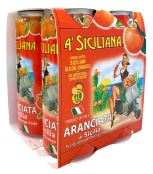 Sicilian Aranciata, Blood Orange Soda, A' Siciliana, 4 Pack - 4 x