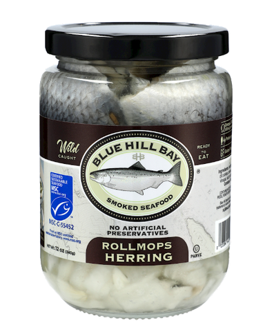 Rollmops Herring Fillets with Pickles (Blue Hill Bay), 12 oz Jar