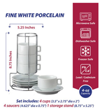 HIC Demi Cup and Saucer Set, White, Set of 4 - Parthenon Foods