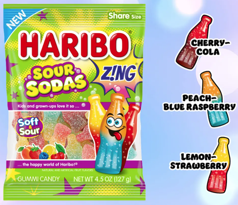 Haribo Sour Sodas Zing, Soft & Sour, 4.5oz (127g) - Parthenon Foods