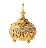 Incense Burner Gold Metal Lace with Cover, Short