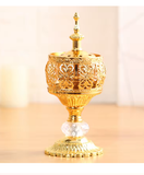 Incense Burner Gold Metal Lace with Cover, Tall