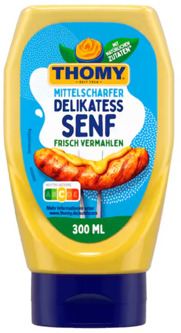 Thomy Delikatess-Senf, Mild Mustard, 300 ml Squeeze Bottle - Parthenon Foods