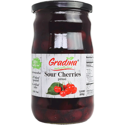 Pitted Sour Cherries in Light Syrup (Gradina) 24oz - Parthenon Foods