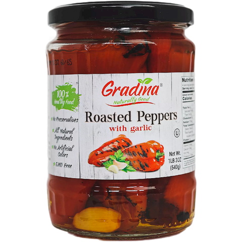Roasted Red Peppers with Garlic (Gradina) 19 oz - Parthenon Foods