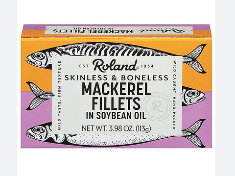Mackerel Fillets Skinless & Boneless in Soybean Oil (Roland) 4 oz - Parthenon Foods