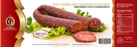 Hot Pork Sausage, LJUTA Sremska Kobasica (George's) approx. 0.9 lb - Parthenon Foods