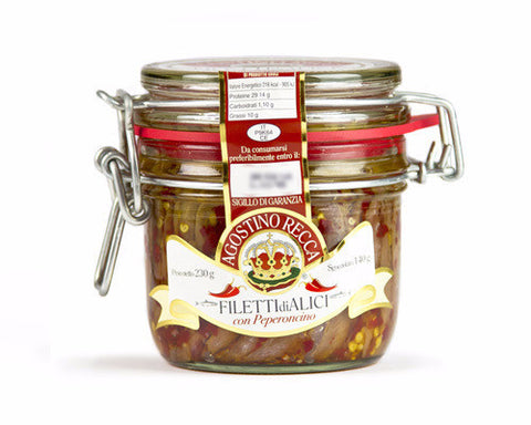 Anchovy Fillets HOT in Olive Oil (mason jar) 230g (8.1oz) - Parthenon Foods