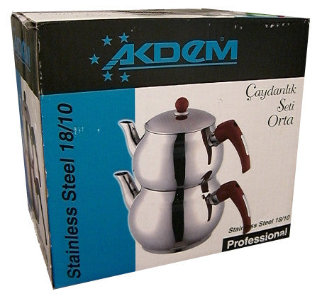Tea Pots, Stainless Steel, Plain, 2 pc Set (AKDEM or Isilay) - Parthenon Foods