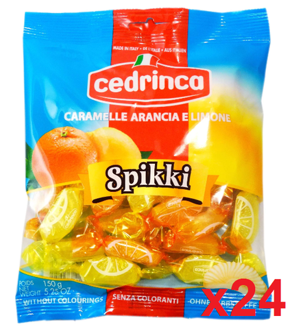 Spikki Orange & Lemon Hard Candies (Cedrinca) CASE (24 x 5.25 oz (150 g)) - Parthenon Foods