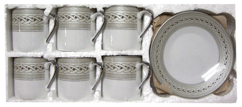 Coffee Cups and Saucers, Small, 12pc, Silver Rope (UPC 249511) - Parthenon Foods