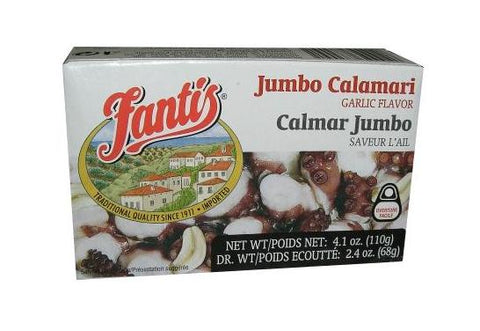 Jumbo Calamari in Garlic Flavor (Fantis) 4 oz (110g) - Parthenon Foods