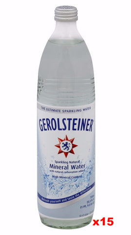Gerolsteiner Naturally Sparkling Mineral Water, CASE (15 x 25.3 oz-GLASS) - Parthenon Foods