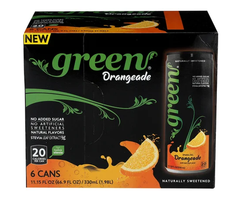 Green Orangeade - Naturally Sweetened Carbonated Soda, 12 Fl Oz each can - Pack of 6 - Parthenon Foods