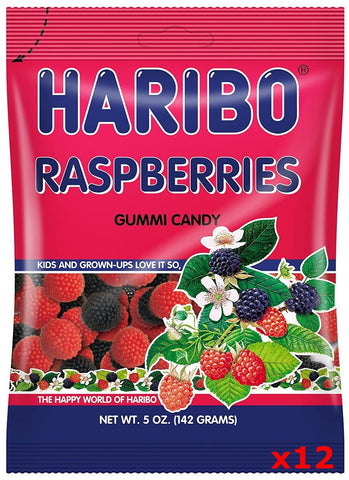 Haribo Raspberries Gummi Candy, CASE (12 x 5 oz Bags) - Parthenon Foods