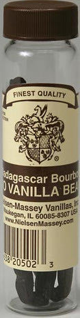 Vanilla Beans, Two (Madagascar) Beans, 1 Glass Vial - Parthenon Foods