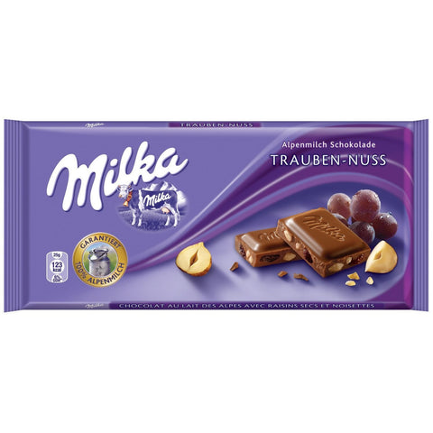 Milka Milk Chocolate with Raisins and Hazelnuts, 100g - Parthenon Foods