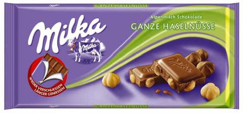 Milka Milk Chocolate-Whole Hazelnuts, 100g - Parthenon Foods