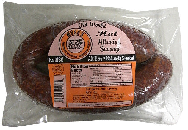 Albanian Style HOT Sausage (Musas) 16 oz (1lb) – Parthenon Foods