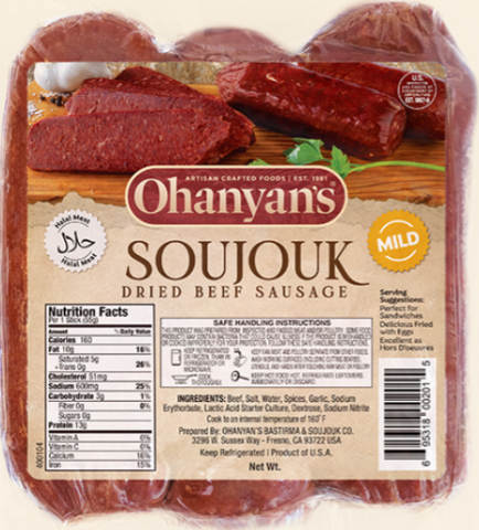 Soujouk-Dried Beef Sausage, MILD, approx. 1.0 lb - Parthenon Foods