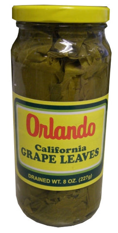 California Grape Leaves -Orlando 1lb SMALL jar, DR.WT. 8oz - Parthenon Foods