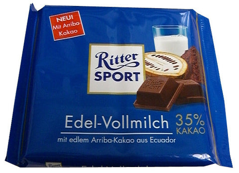 Ritter Sport Chocolate, Edel-Vollmilch, 35% Cocoa, 100g - Parthenon Foods