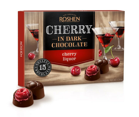 Cherry in Dark Chocolate with Cherry Liquor (ROSHEN) 155g - Parthenon Foods