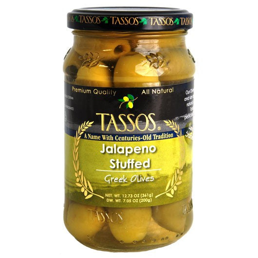 Greek Olives Stuffed with Jalapeno (Tassos) 12.73 oz – Parthenon Foods