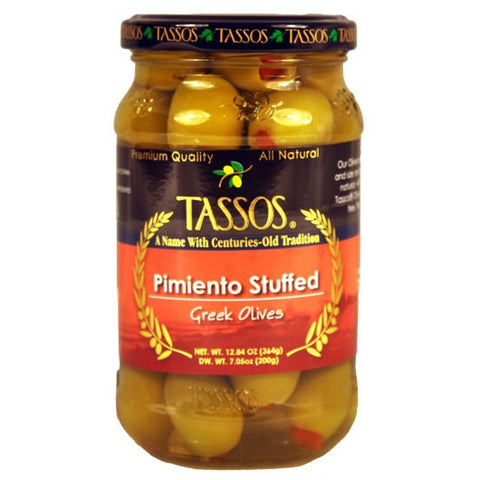 Greek Olives Stuffed with Pimiento (Tassos) 12.84 oz - Parthenon Foods