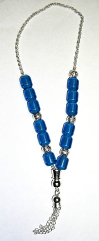 Worry Beads - Komboloi, Blue with Silver - Parthenon Foods