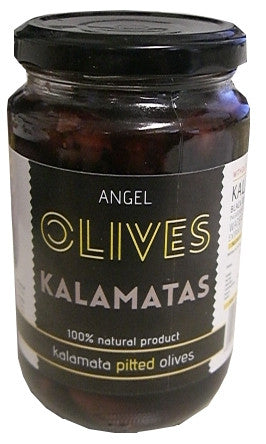 Angel Pitted Large Kalamata Olives, Net. 360 g (Drained. 210 g) Jar - Parthenon Foods