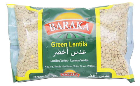 Whole Green Lentils, Large (Baraka) 32oz - Parthenon Foods