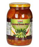 Cracked Green Olives with Pepper Sauce, HOT (Baraka) 4.4 lbs Jar - Parthenon Foods