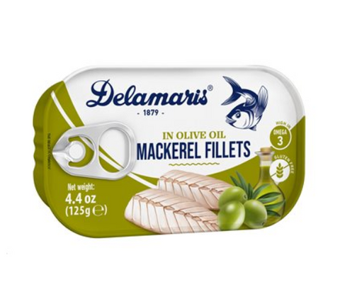Mackerel Fillets in Olive Oil, (Delamaris) 125g (4.4oz) - Parthenon Foods