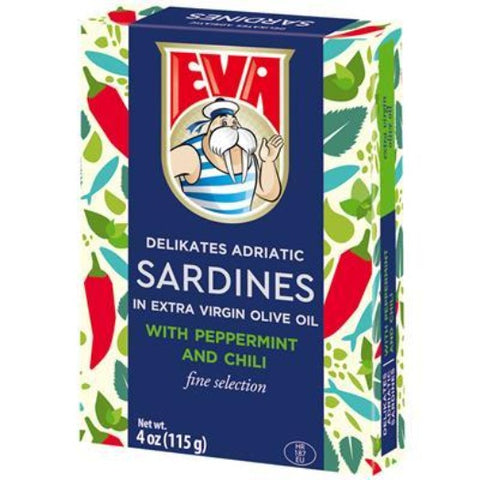 Eva Sardines in Olive Oil, Peppermint and Chili 115g(4oz) - Parthenon Foods