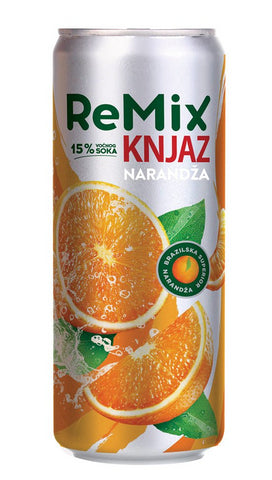 Knjaz Milos ReMix Orange Soft Drink, .33L Can - Parthenon Foods