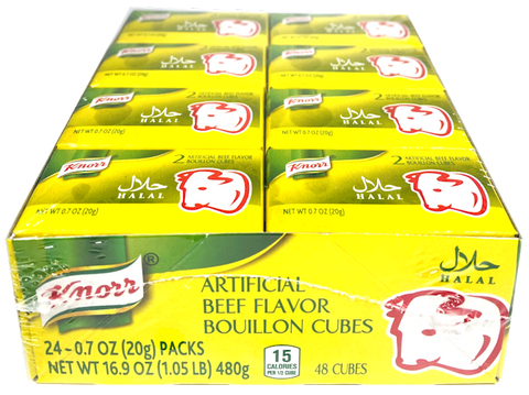 Knorr Beef Flavor Bouillon Cubes, CASE (24 x 20 g packs), 16.9 oz (480 g) - Parthenon Foods