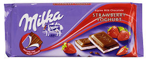Milka Milk Chocolate Filled with Strawberry and Yogurt, 100g - Parthenon Foods