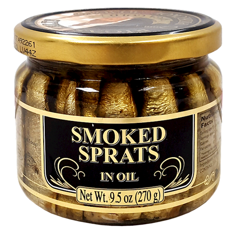 Riga Gold Smoked Sprats in Oil, 270g Jar or Old Riga - Parthenon Foods