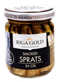 Riga Gold Smoked Sprats in Oil, 100g Jar or Old Riga - Parthenon Foods