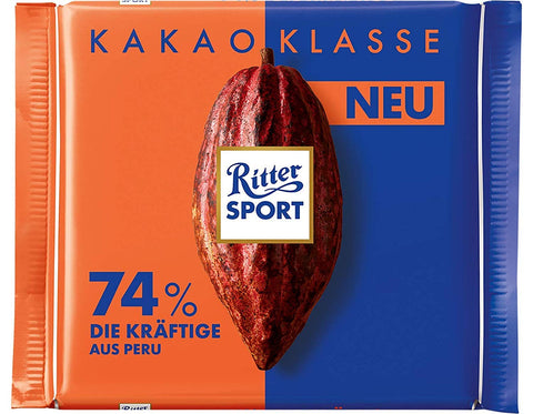 Ritter Sport Kakao Klasse Dark Chocolate, 74% Cocoa, 100 g (3.5 oz) - Parthenon Foods