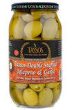 Greek Olives Double Stuffed with Jalapeno & Garlic (Tassos) 1 L - Parthenon Foods