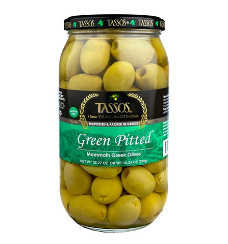 Green Pitted Mammoth Greek Olives (Tassos) 1 L - Parthenon Foods